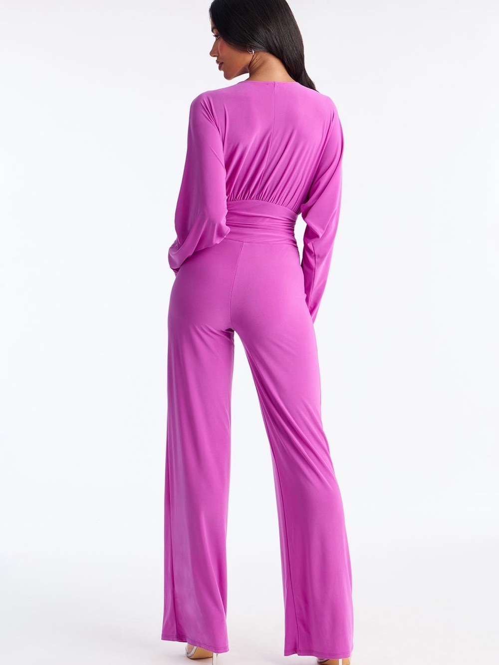 Fashion Nova Fuchsia Draped V-Neck Wide-Leg Jumpsuit XL - Picture 3 of 3